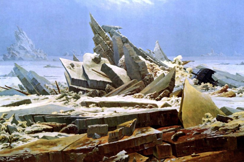 Dipinto di Caspar David Friedrich, “Il mare di ghiaccio” (in tedesco “Das Eismeer”), conosciuto anche come “Il naufragio della speranza”; olio su tela; 1823-1824