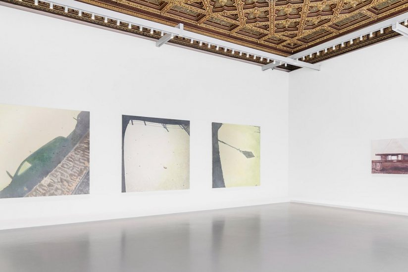 From left, Orchid, 1998; and Mother of Pearl, 2018, by Luc Tuymans. Courtesy of David Zwirner, New York/London and Zeno X Gallery, Antwerp. © Palazzo Grassi. Photography: Delfino Sisto Legnani and Marco Cappelletti